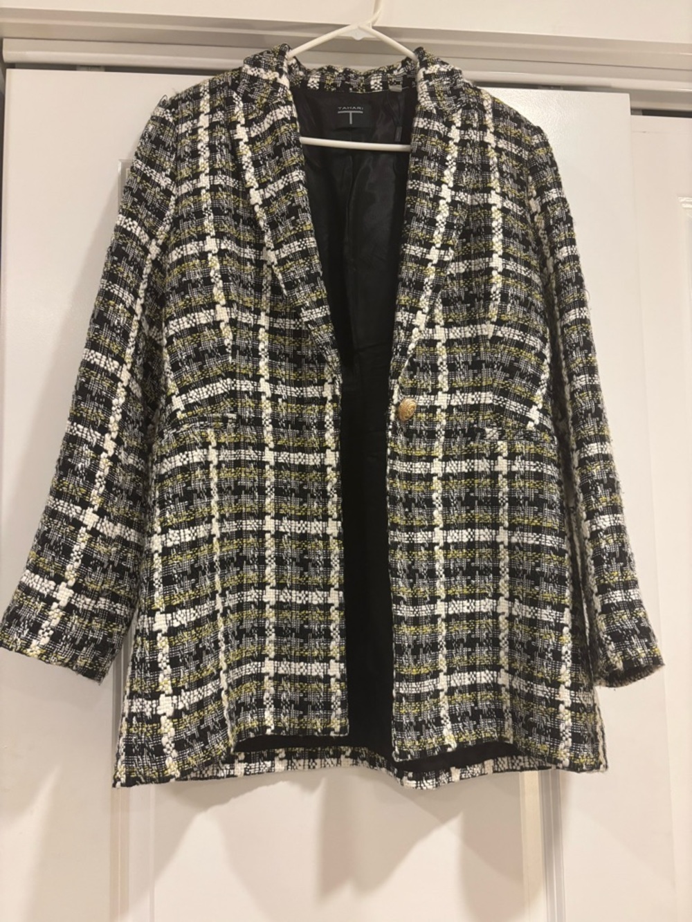 Tahari Black White and Olive Tweed Blazer